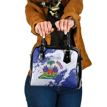 Custom Haiti Football Shoulder Handbag Les Grenadiers Blue Grunge Polynesian Tattoo LT14