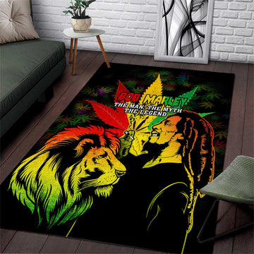 Afro Jamaica Legend Bob Area Rug Lion With Cannabis Leaf Pattern LT14