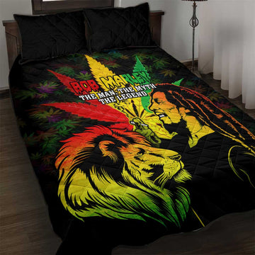 Afro Jamaica Legend Bob Quilt Bed Set Lion With Cannabis Leaf Pattern LT14