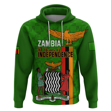 Zambia Independence Day Hoodie Happy 59th Anniversary Kente Pattern LT14