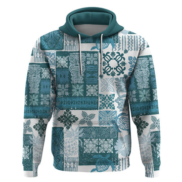Hawaiian Quilt Hoodie Tiki Tropical Retro Dark Cyan Version LT14