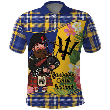 Barbados Celtic 2025 Festival Polo Shirt Scottish Man With Bagpipes LT14