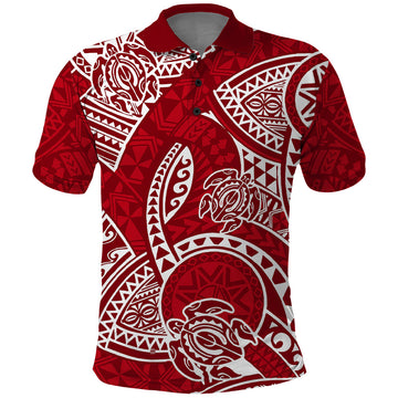 Polynesian Pride Hawaii Polo Shirt Hawaiian Tribal Honu Red Version LT14