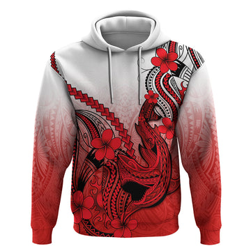 Hawaii Hoodie Polynesian Shark Tattoo With Plumeria Red Gradient LT14