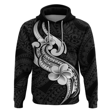 Polynesia Hoodie Plumeria With Tribal Pattern Black Vibes LT14