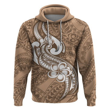 Polynesia Hoodie Plumeria With Tribal Pattern Brown Pastel Vibes LT14