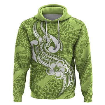 Polynesia Hoodie Plumeria With Tribal Pattern Green Pastel Vibes LT14