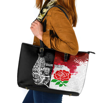 Custom New Zealand And England Rugby Leather Tote Bag 2023 World Cup All Black Combine Red Roses LT14