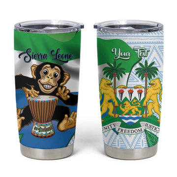 Personalised Afro Sierra Leone Tumbler Cup Chimp With Drum - Happy Independence Day LT14