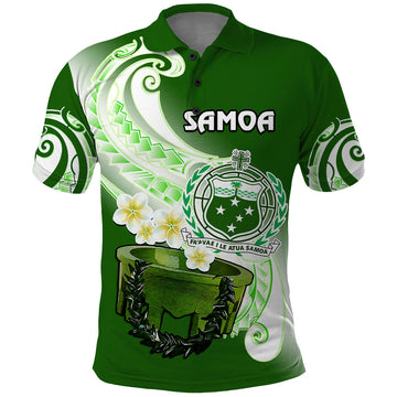 Custom Samoa Polo Shirt Ula Fala Kava Bowl Plumeria Polynesian Green LT14