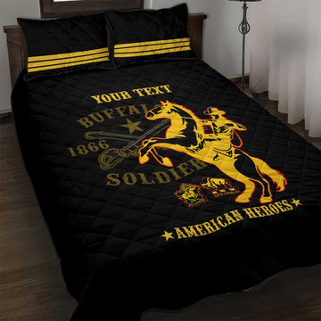 Personalized Afro Buffalo Soldiers Quilt Bed Set BSMC United States Army Black LT14