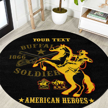Personalized Afro Buffalo Soldiers Round Carpet BSMC United States Army Black LT14