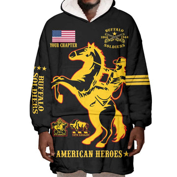 Personalized Afro Buffalo Soldiers Wearable Blanket Hoodie BSMC United States Army Black LT14