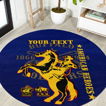 Personalized Afro Buffalo Soldiers Round Carpet BSMC United States Army Blue LT14