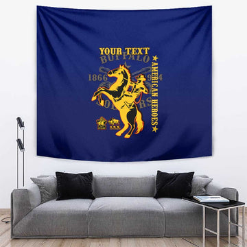 Personalized Afro Buffalo Soldiers Tapestry BSMC United States Army Blue LT14