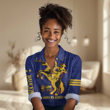 Personalized Afro Buffalo Soldiers Women Casual Shirt BSMC United States Army Blue LT14
