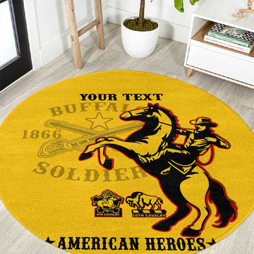 Personalized Afro Buffalo Soldiers Round Carpet BSMC United States Army Yellow LT14