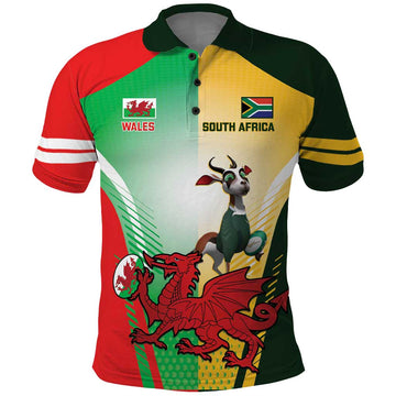 Custom South Africa And Wales Rugby Polo Shirt Springboks Welsh Mascots Dynamic Version LT14