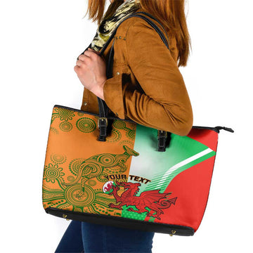 Custom Australia And Wales Rugby Leather Tote Bag Wallabies Welsh Mascots Dynamic Version LT14