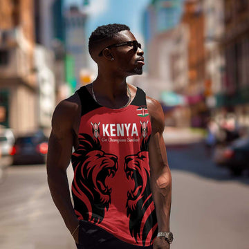 Custom Kenya Rugby Men Tank Top 2024 Go Champions Simbas - Red LT14