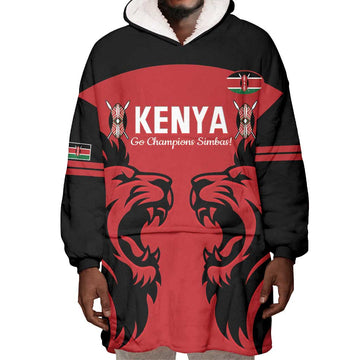 Custom Kenya Rugby Wearable Blanket Hoodie 2024 Go Champions Simbas - Red LT14