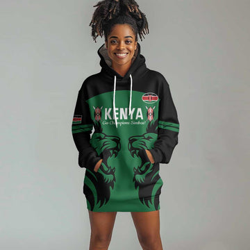 Custom Kenya Rugby Hoodie Dress 2024 Go Champions Simbas - Green LT14