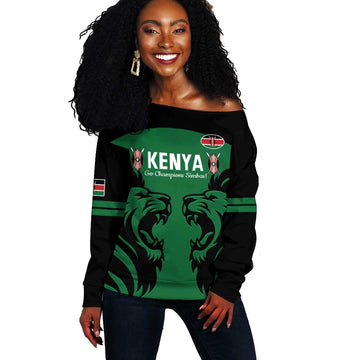 Custom Kenya Rugby Off Shoulder Sweater 2024 Go Champions Simbas - Green LT14