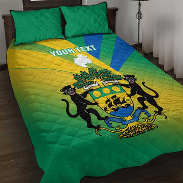 Presonalised Gabon Quilt Bed Set Coat Of Arms With Flag Gradient Style LT14