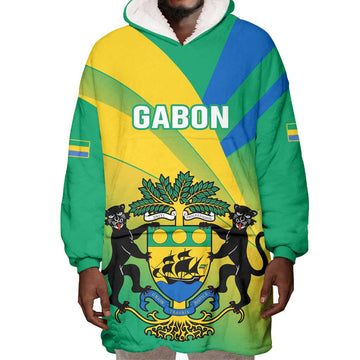 Presonalised Gabon Wearable Blanket Hoodie Coat Of Arms With Flag Gradient Style LT14