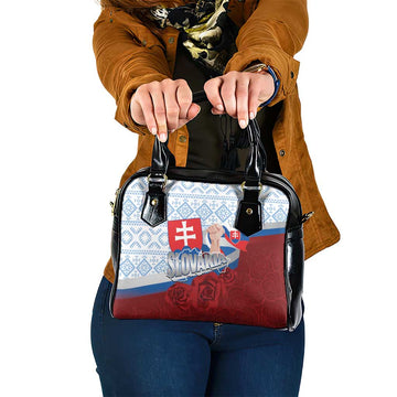 Slovakia Independence Day Shoulder Handbag Slovak Map With Rosa Slavic Pattern LT14