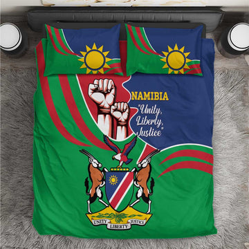 Namibia Independence Day Bedding Set Coat Of Arms Curve Style LT14
