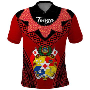 Tonga Heilala Flowers Polo Shirt Tongan Ngatu Black Special Verison LT14