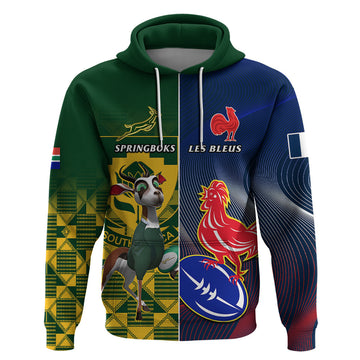 Custom South Africa And France Rugby Hoodie Springboks With Les Bleus Together 2023 World Cup LT14