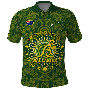 Australia Rugby Polo Shirt Wallabies 2023 Go Champions Indigenous Art LT14