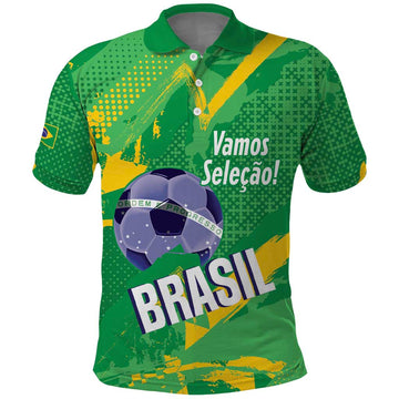 Custom Brazil Football Polo Shirt Vamos Selecao Brushes Style LT14