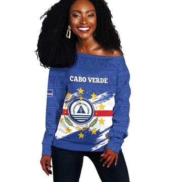Personalized Cape Verde Off Shoulder Sweater Coat Of Arms - African Pattern LT14