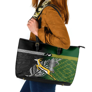 New Zealand and South Africa Rugby Leather Tote Bag 2023 World Cup Final All Black Springboks Together LT14