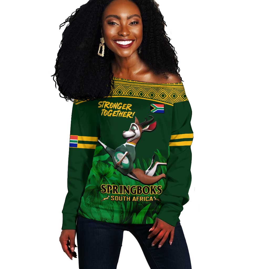 Custom South Africa Rugby Off Shoulder Sweater Go Bokke World Cup Champions History LT14