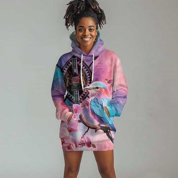 Kenya Lilac-Breasted Roller Hoodie Dress Coat Of Arms Mix Orchid LT14