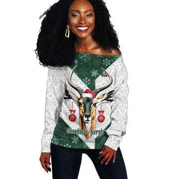 South Africa Springboks Christmas Off Shoulder Sweater Bokke Santa - Geseende Kersfees LT14