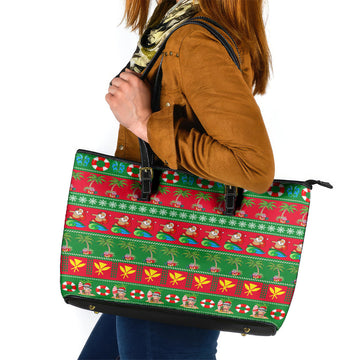 Hawaii Christmas Leather Tote Bag Mele Kalikimaka LT14