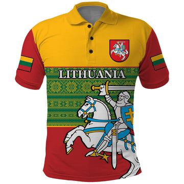 Personalised Lithuania Polo Shirt Lithuanian Coat Of Arms Mix Folk Pattern LT14