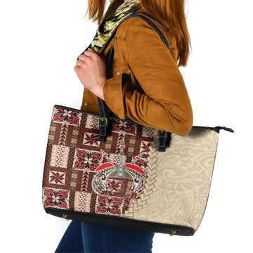 Samoa Tapau Leather Tote Bag Samoan Siapo Pattern LT14