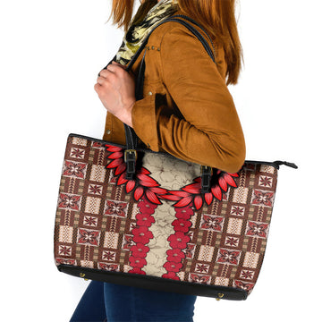 Samoa Siapo Leather Tote Bag Tapa Pattern Mix Ula Fala Hibiscus LT14
