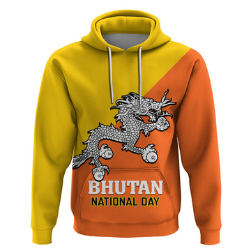 Personalised Bhutan National Day Hoodie Coat Of Arms Mix Flag Style LT14