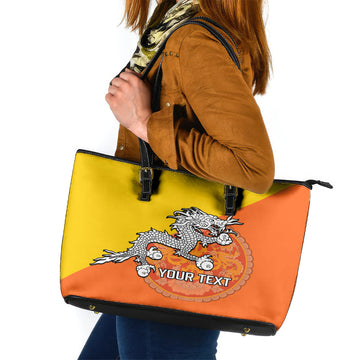 Personalised Bhutan National Day Leather Tote Bag Coat Of Arms Mix Flag Style LT14
