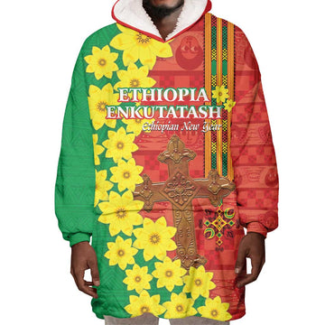 Enkutatash Ethiopia Wearable Blanket Hoodie Melkam Addis Amet Adey Abeba Flower LT14