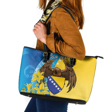 Personalised Bosnia and Herzegovina Independence Day Leather Tote Bag Lilium Bosniacum With Eagle Curve Style LT14