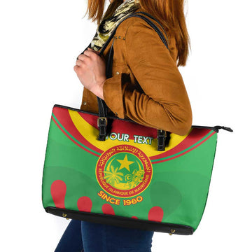 Personalised Mauritania Independence Day Leather Tote Bag Coat Of Arms With Map Flag Color LT14