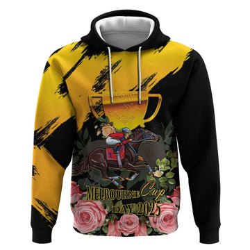 Personalised Australia Melbourne Cup Day Hoodie Horse Racing Trophy With Roses LT14